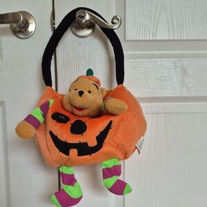 Disney Winnie The Pooh Halloween Candy Pumpkin Basket with Bear - Orange